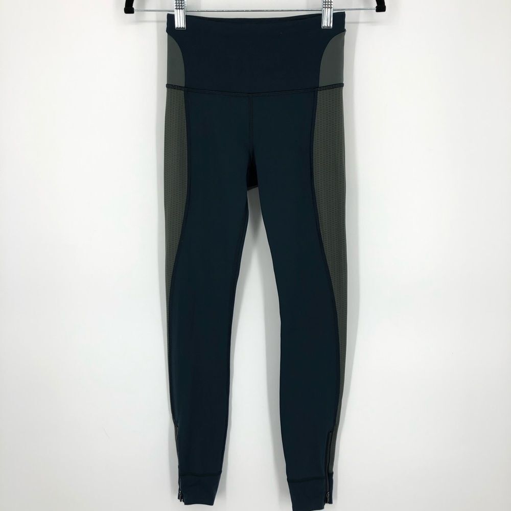 Athleta Allyson Felix Legend Mesh‎ 7/8 Tight Womens XXS Blue Gray Zipper Ankle